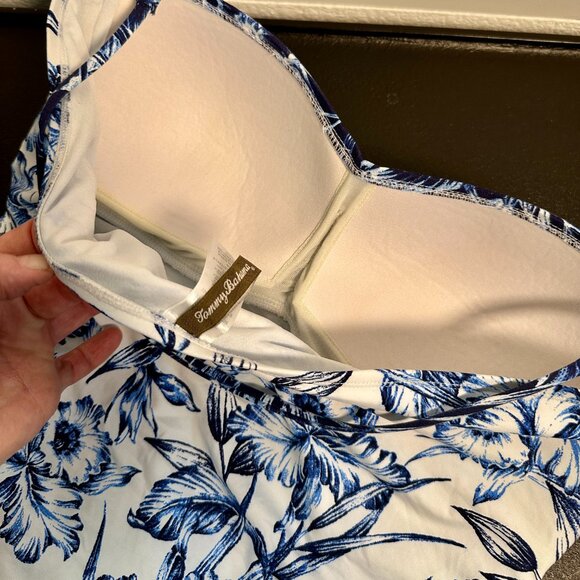 Tommy Bahama SwimSuit Top LG Ruched Floral ParisPrint Blue White Spaghetti Strap - Picture 6 of 9